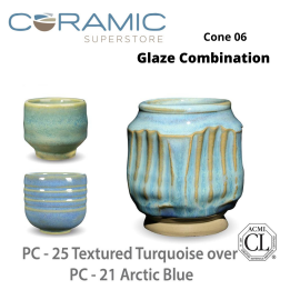 Textured Turquoise PC-25 over Arctic Blue PC-21 Pottery Cone 5 Glaze Combination Textured Turquoise PC-25 over Arctic Blue PC-21 Pottery Cone 5 Glaze Combination